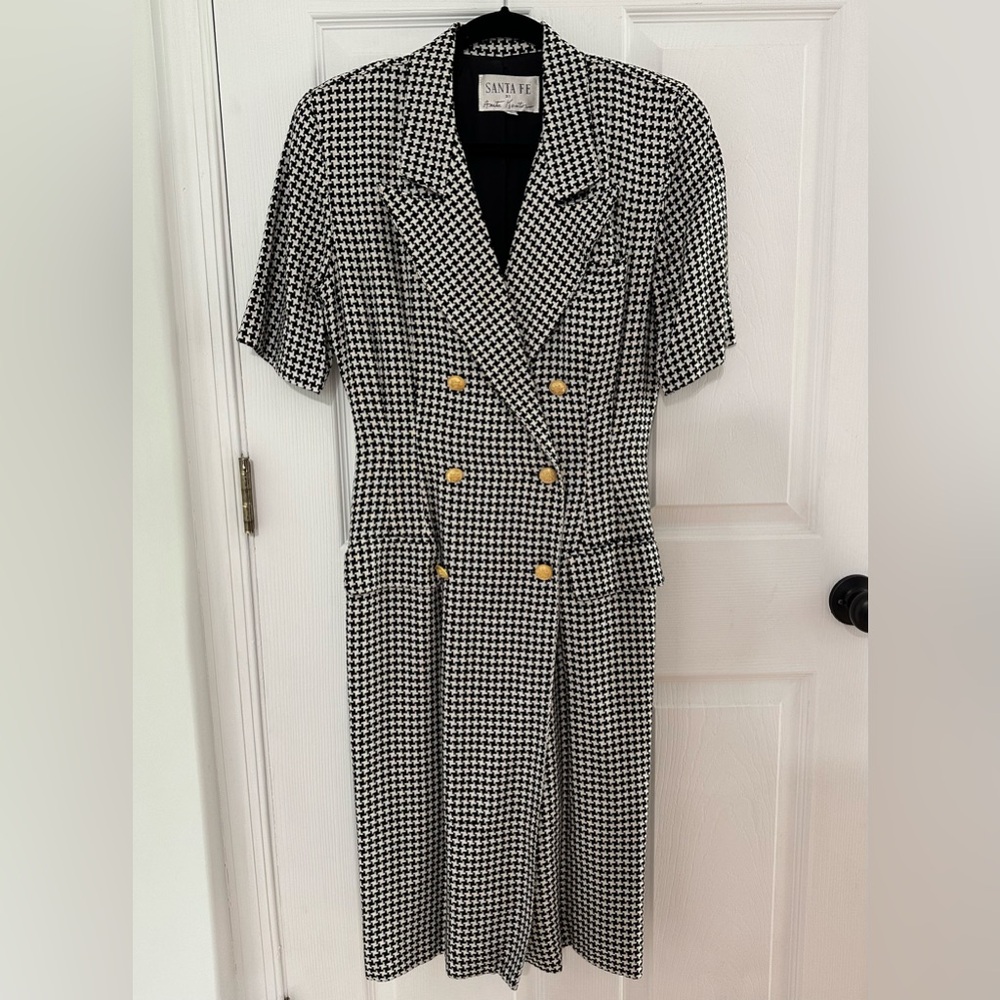 Vintage Santa Fe by Anita Kantor Houndstooth Dress with Gold Buttons Size 6